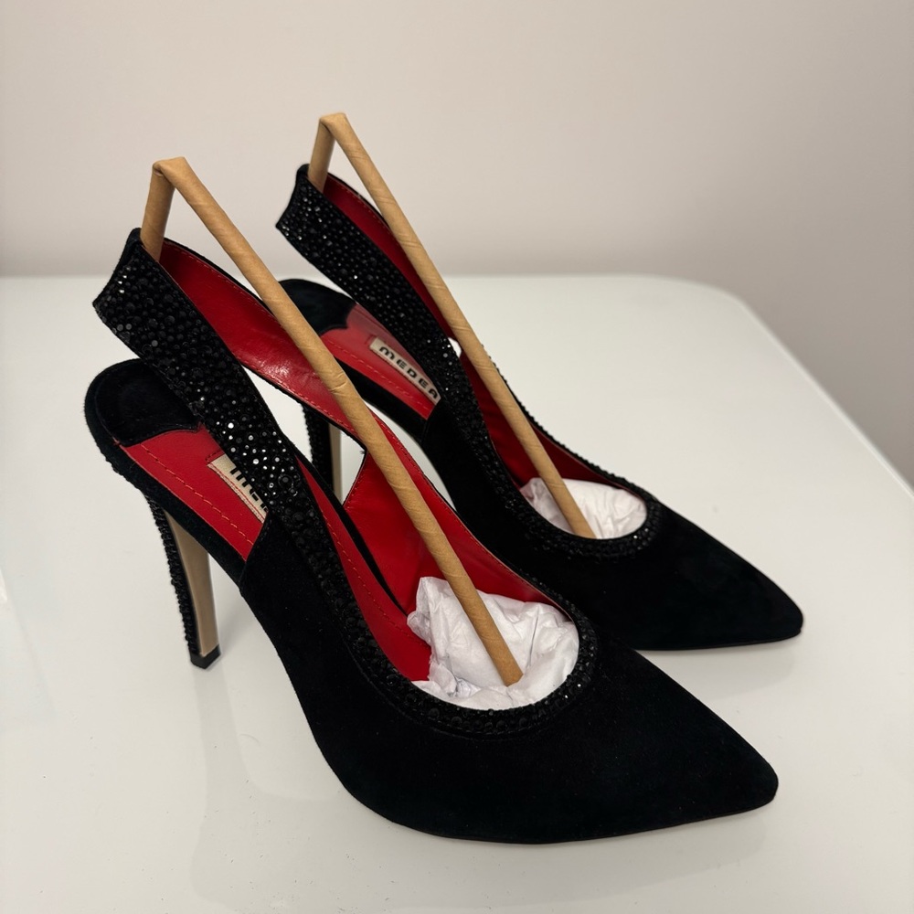 Rhinestone Black Suede Heels